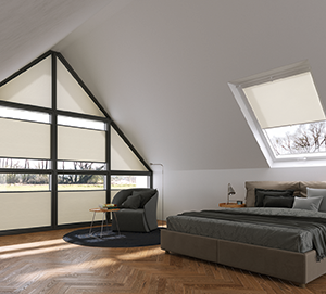 Dieses Bild Zeigt ein im Fenster verspanntes Plissee in Sonderform